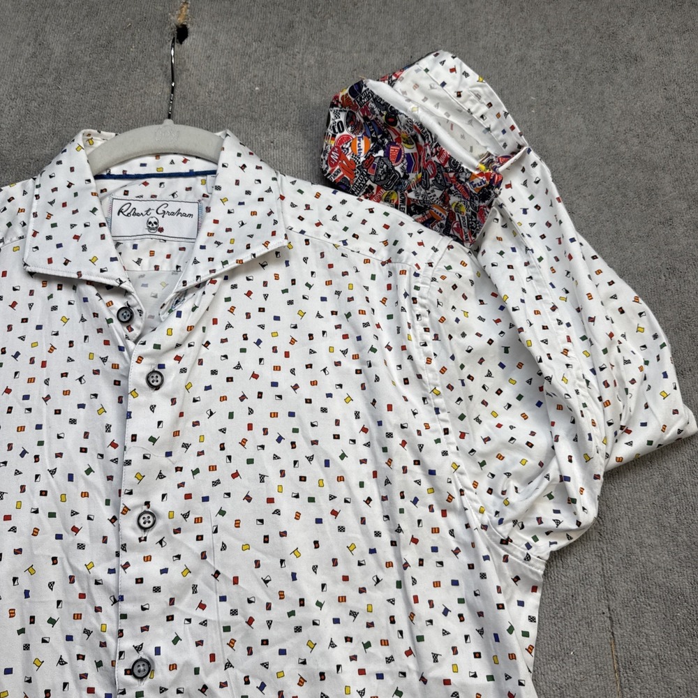 Robert Graham Wave‎ Your Flag Men's Shirt Large Tailored Fit Flip Cuff Rare